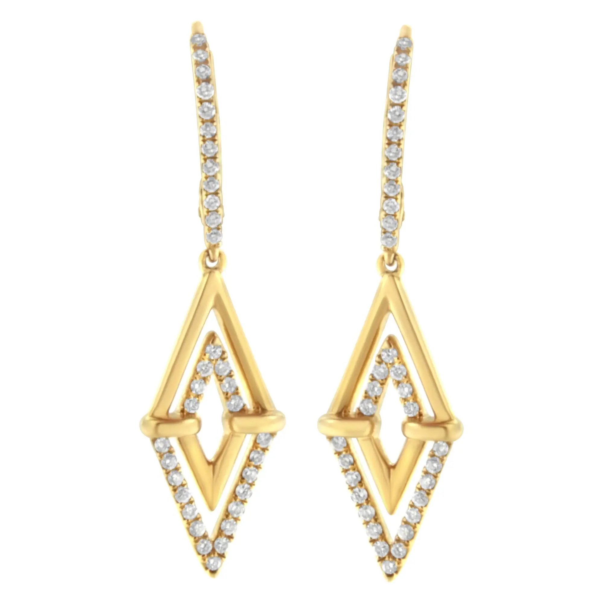 14K Yellow Gold 3/8 Cttw Double Triangle Drop and Dangle Diamond Earrings (G-H Color, SI1-SI2 Clarity)