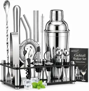Cocktail Shaker Set, 18-Piece Bartender Kit with Acrylic Stand, 18/8 Stainless Steel Bar Set with Martini Shaker, Jigger, Muddler & Recipe Book for Home Bar