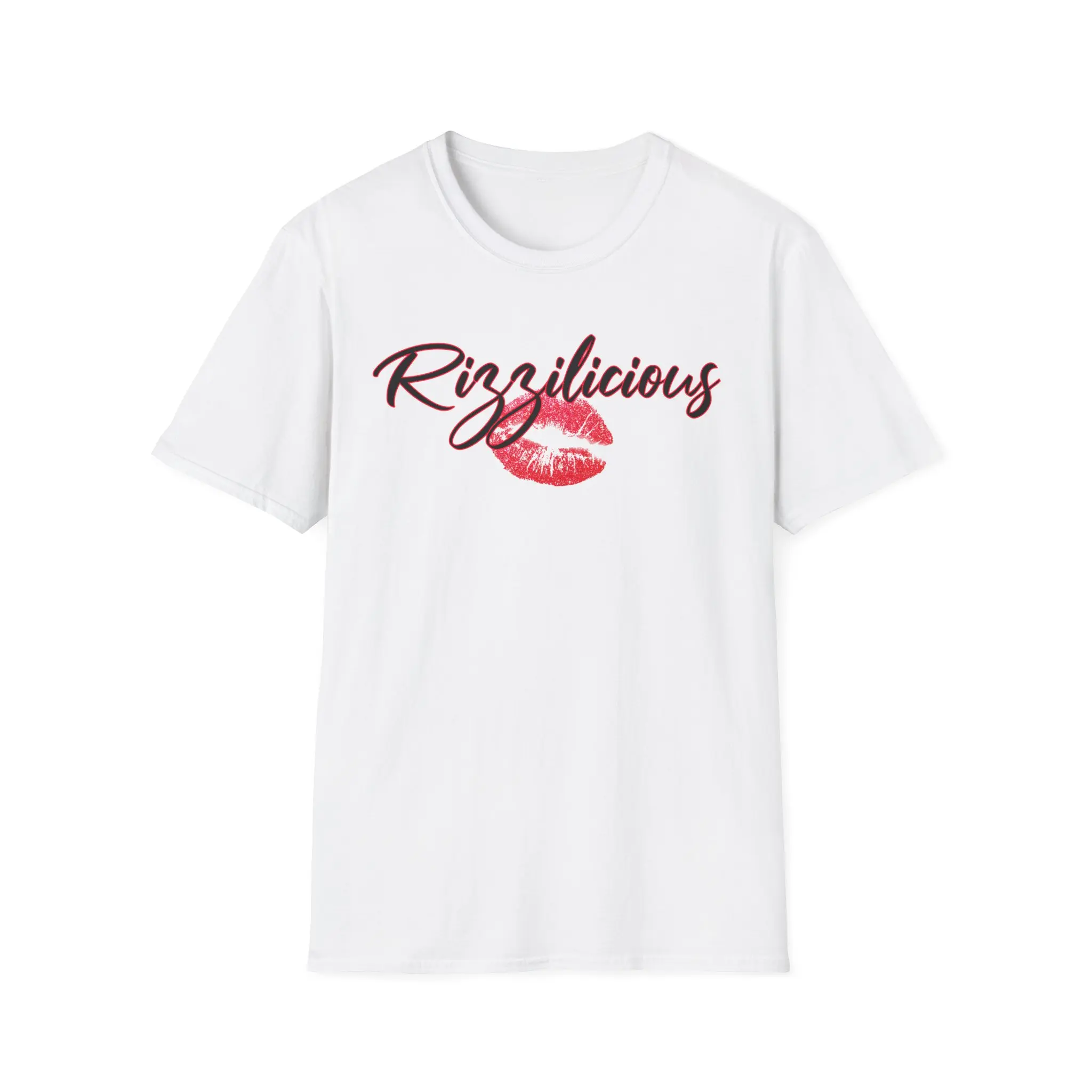 Rizzilicious Unisex T-Shirt, Pink Lipstick Kiss, Trendy Tee, Graphic Top, Funny Shirt, Gift for Her