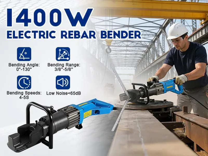Electric Hydraulic Rebar Bender 1400W, 110V Portable Rebar Bending Tool for 5/32"-5/8" Steel Bar, Heavy Duty Construction Tool Sturdy Durable