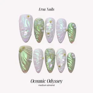 ErsaNails OCEANIC ODYSSEY - Medium Almond 10 PCS Handmade Press On Nails |  Mermaid, Pearl