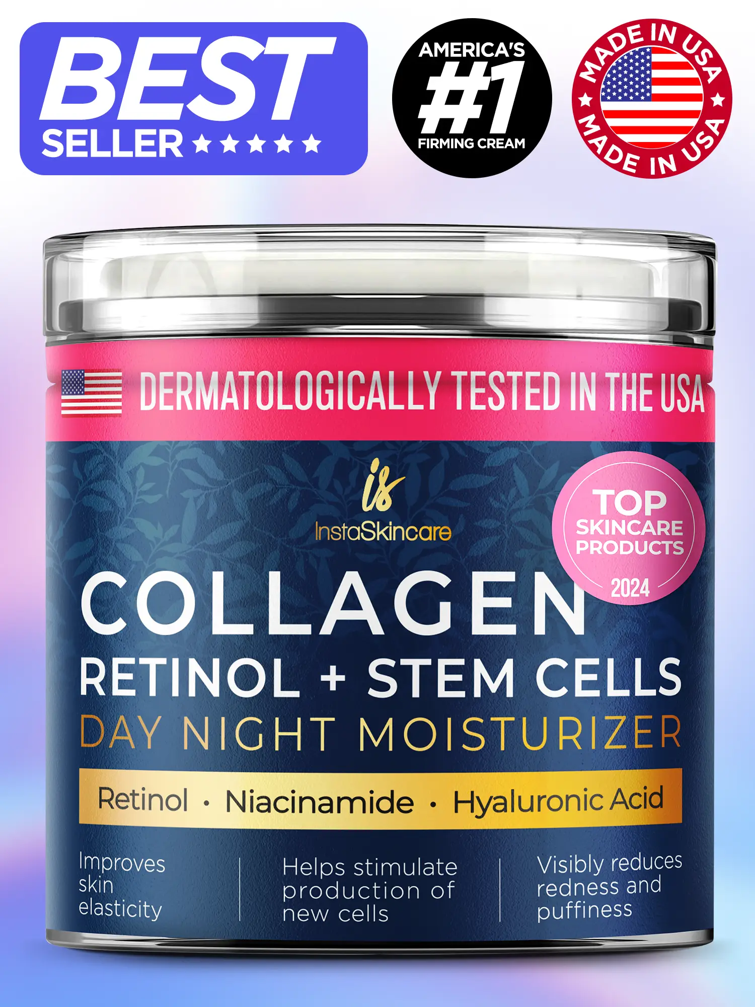 Collagen Retinol & Stem Cells Face Moisturizers Rejuvenating Skin Aging Support, Anti Aging Cream Hydrate Hydrating Moisture Colágeno | InstaSkincare