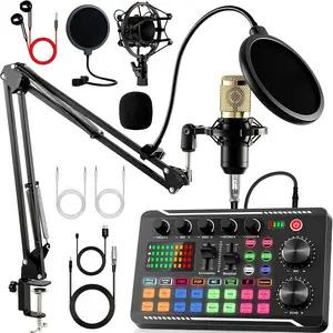 Podcast equipment set, with BM-800microphone (gold) and F998 sound card,podcast equipment for podcasting,singing, gaming and live streaming studioequipment