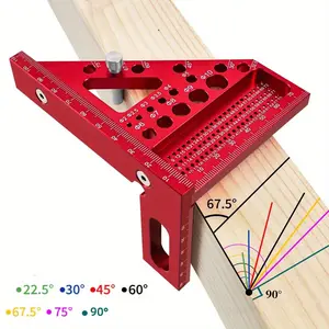1-piece red carpenter's right-angle triangle aluminum 45/90-degree multi-angle high-precision marking square for woodworkers, suitable as a gift for family during holidays