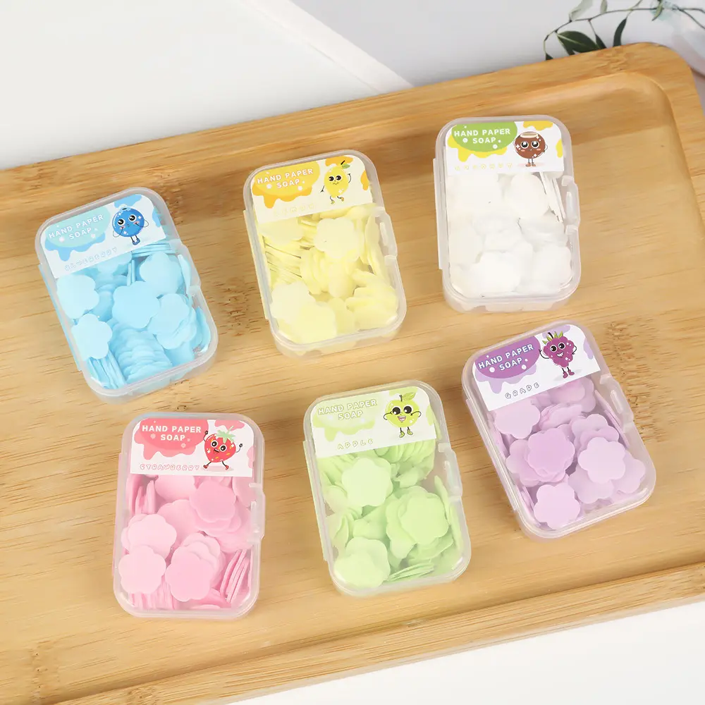 Travel Paper Soap Sheets (about 100 counts/box), Mini Flower-Shaped Disposable Scented, Floral Soap Flakes, Portable Lightweight Hand Soap for Indoor/Outdoor
