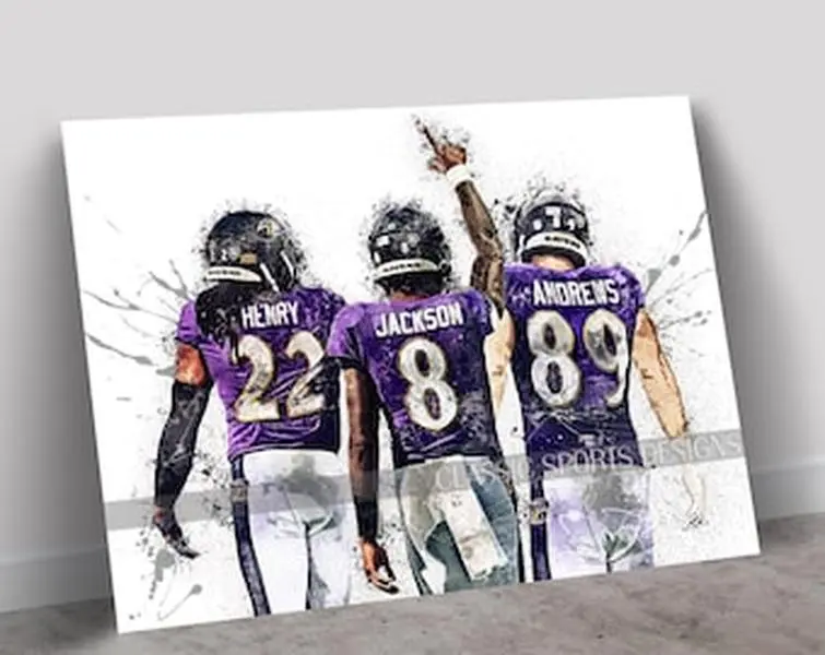 Lamar Jackson Poster, Derrick Henry, Mark Andrews, Baltimore Ravens Big Three, Poster Print Unframed, Wall Art Print, Kids Decor, Man Cave Gift