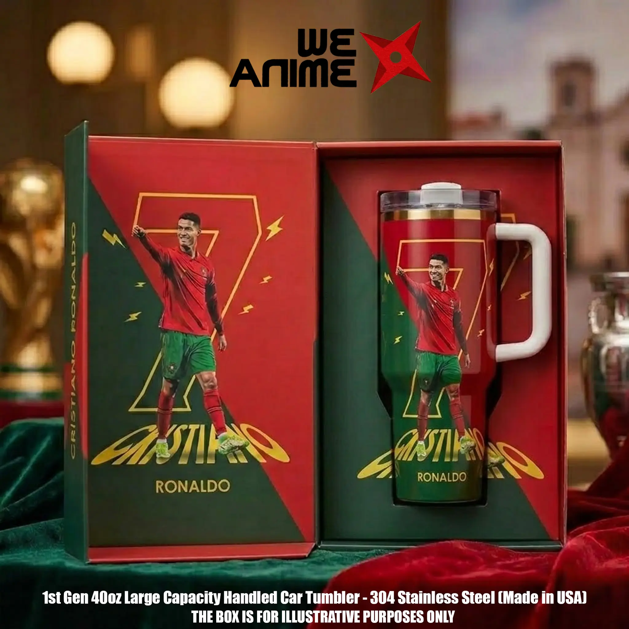 WEXANIME Personalized Ronaldo #7 Soccer Tumbler 20oz & 40oz with Handle and Straw, Stainless Steel Vacuum Insulated Travel Mug, Leak-Resistant Football Cup, Reusable Coffee Mug, Gift for Ronaldo Fans