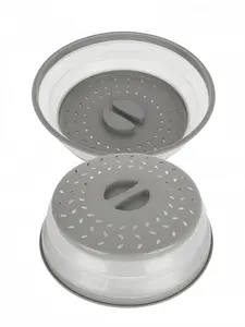 LMMAKE Microwave Splatter Cover Collapsible Design BPA-Free PP Material Multi-use Food Cover Plate Cover Lid Fruit Drainer Easy Clean Dishwasher Safe Grey Silicone Utensils