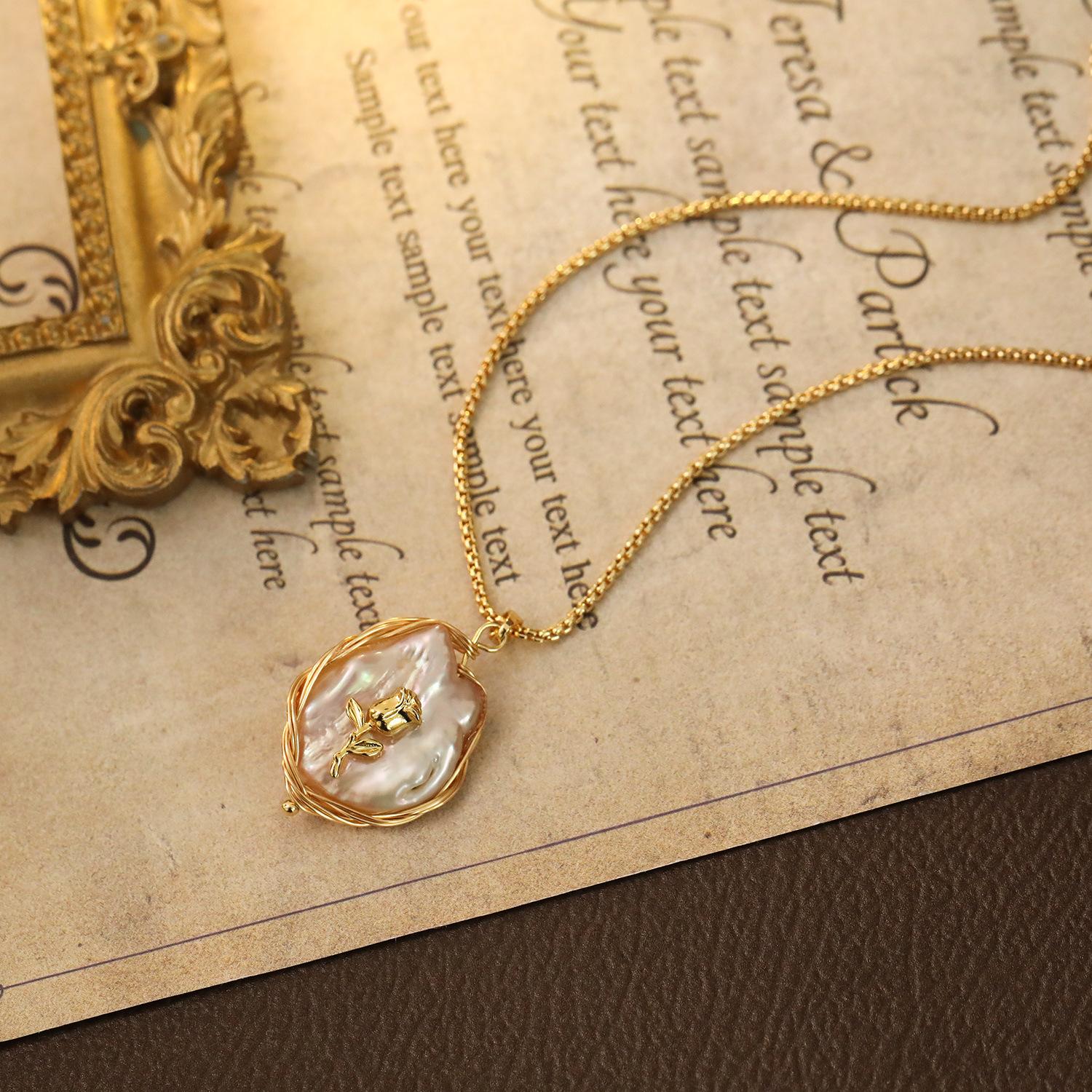 Vintage Large Baroque Pearl Pendant Necklace, 18K Gold Plated Tulip Clavicle Chain, Dainty Luxury Sweater Chain, Trendy 2026 Jewelry Gift for Her Vintage Large Baroque Pearl Pendant Necklace, 18K Gold Plated Tulip Clavicle Chain, Dainty Luxury Sweater Chain, Trendy 2026 Jewelry Gift for Her