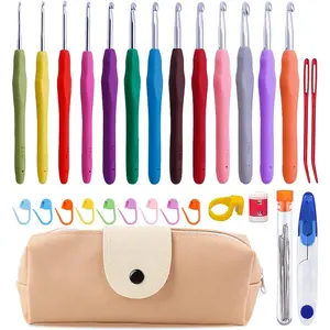 38 Pack Crochet Hooks Set, 13 Pcs 2mm(B)-10mm(N) Ergonomic Crochet Hooks, Crochet Needle for Arthritic Hands with Storage Case for Beginners Extra Long Knitting Needles