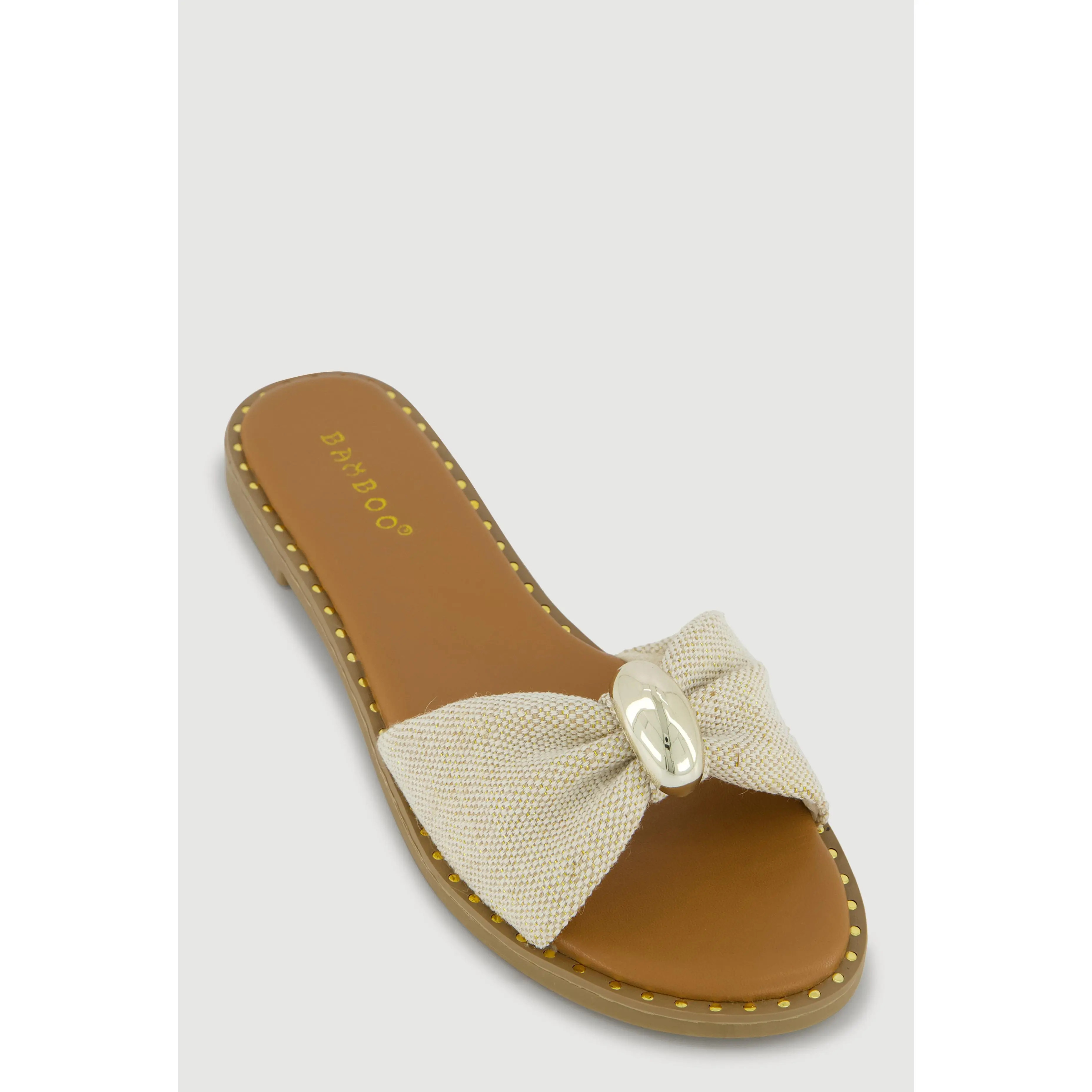 Bow Band Metallic Detail Slide Sandals