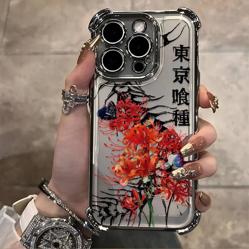 Japanese Design Anime Tokyo Ghoul Phone Case Compatible with Iphone 17, 16E, 16, 15, 14, 13, 12, 11 Mini, Pro, Max, Air, X, XR, XSMAX, 8, 7 Plus & Samsung Galaxy S25 Ultra S24 S23 S22 S21 Plus Featuring a Transparent Soft Back for Drop Protection.