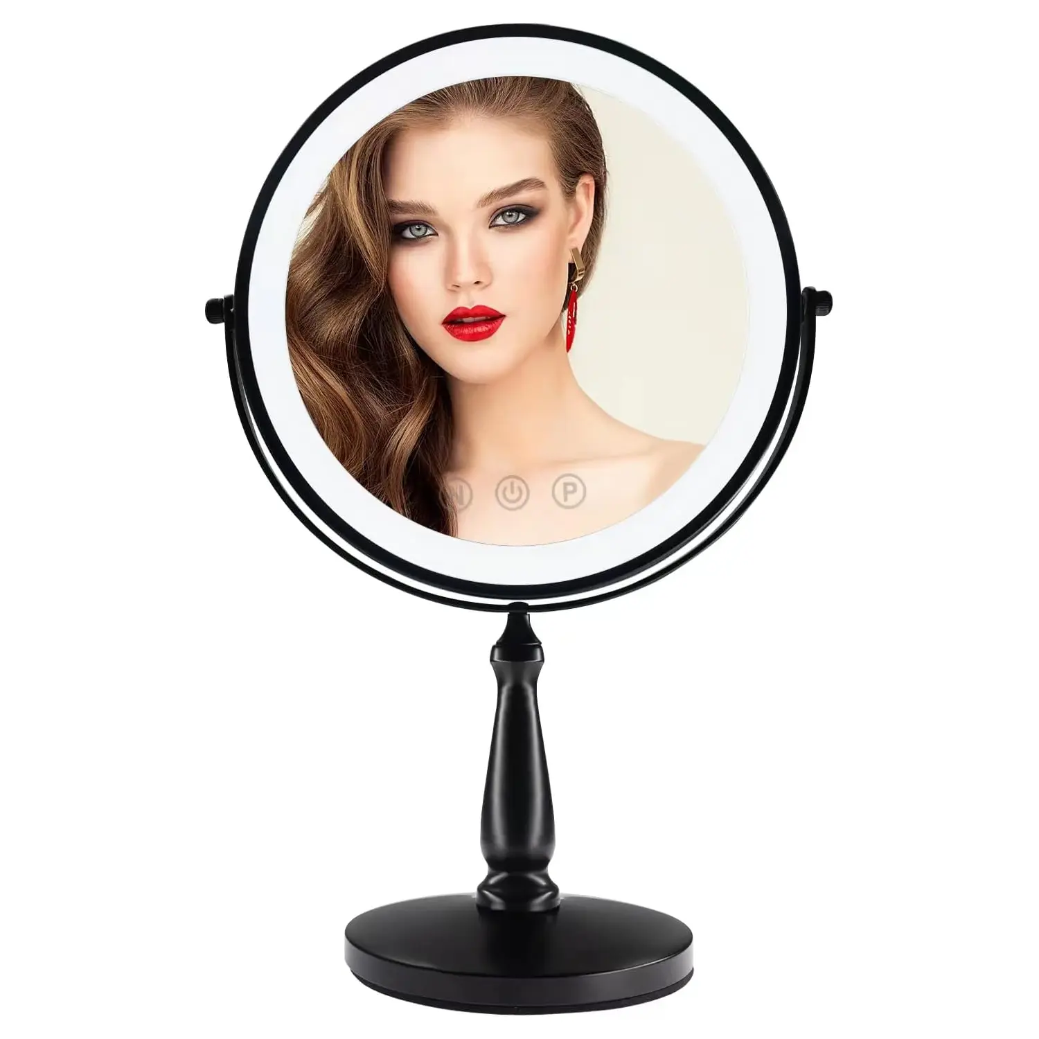 9" Large Lighted Makeup Mirror, 1X/10X Magnifying Mirror with Lights, Double Sided Vanity Mirror with Lights, 3 Color LED Dimmable 2000mAh Rechargeable Light Up Magnifying Mirror Black