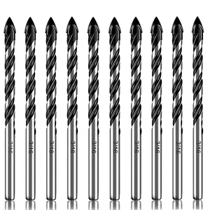 3/16 Inch Tungsten Carbide Drill Bits Set - 10 count Ceramic/Concrete/Tile/Metal Drill Bits for Glass Porcelain, Masonry Drill Bit 3-Flat Shank with U-Groove Design Portable Case