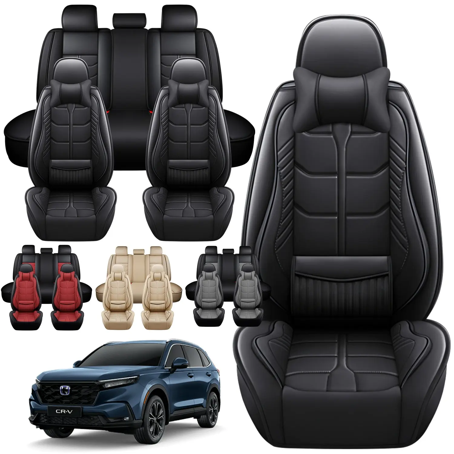 For Honda CR-V/Civic/Accord/HR-V/HRV/Pilot/Odyssey Car Seat Covers Waterproof Luxury Leather Cushion Protectors,5-Seats Front Rear Set, Fits 40/60 Split Rear Seat