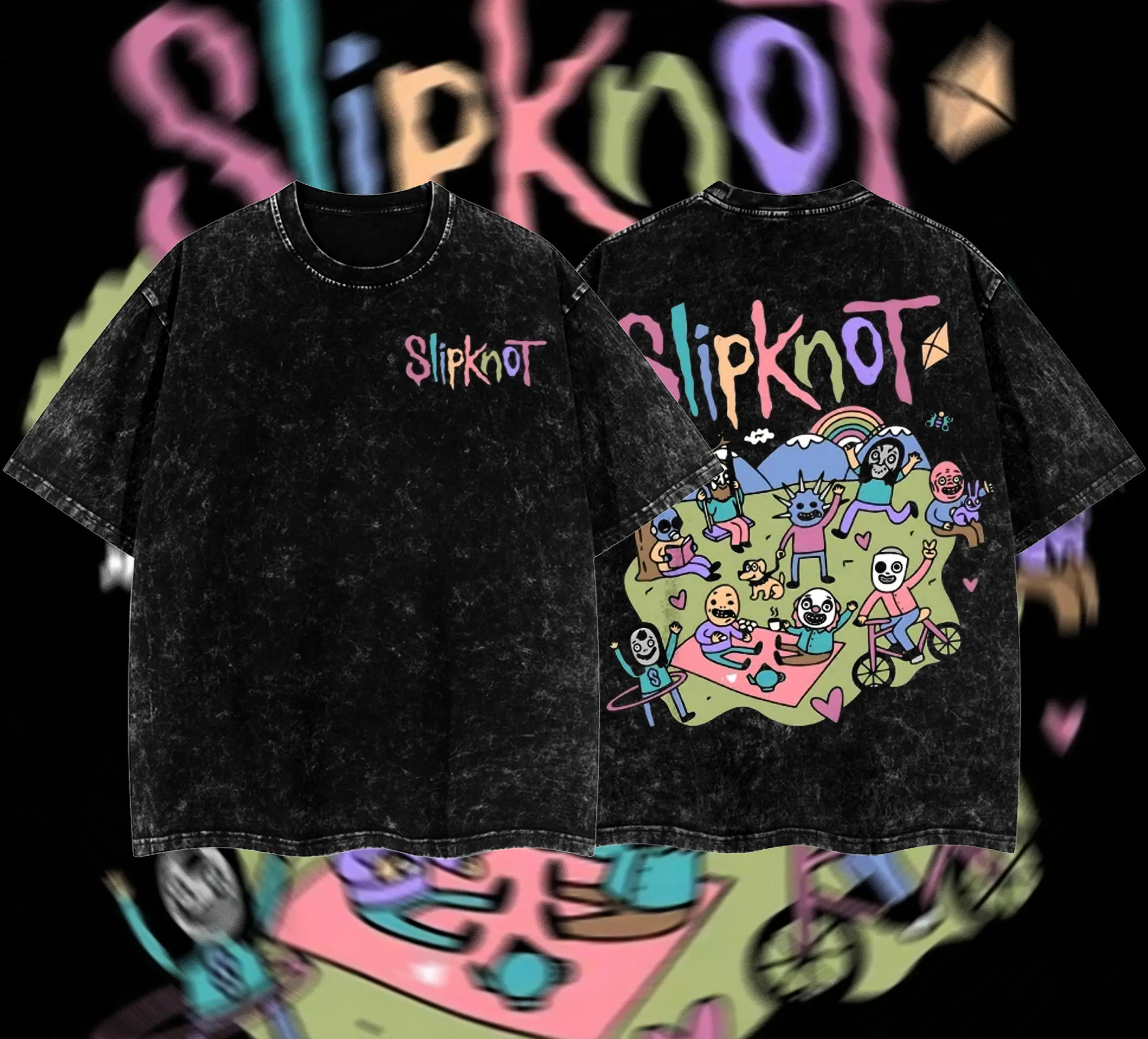 Slipknot Band Collage Heavy Metal Shirt, Unisex Oversize Washed 