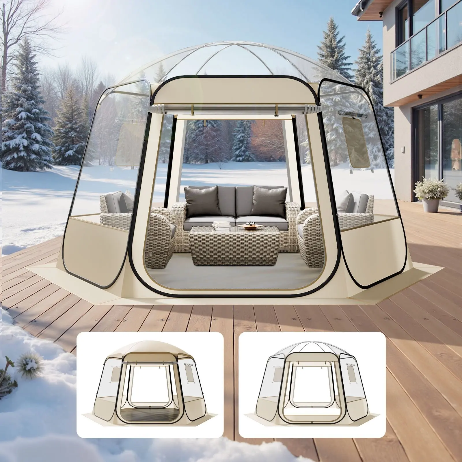 Pop Up Bubble Tent With 11 X 10.2 Ft Waterproof UV-Resistant Clear Camping Shelter, Outdoor Garden Dome Igloo Tent With Windows, 540° Panoramic View, Ideal For 8-10 People, Patio Backyard Family Camping Gear