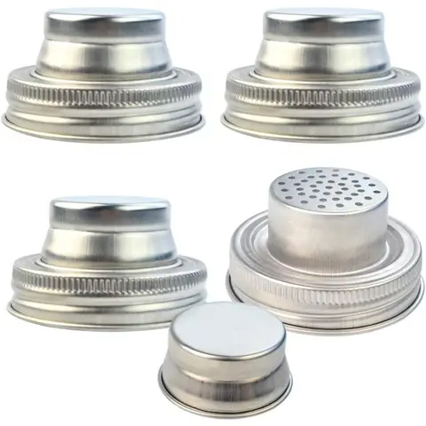 4 Pack of Stainless Steel Mason Jar Shaker Lids Caps for Cocktail Dredge Flour Mix Spices Sugar  Salt Peppers and More or Shake Drinks Cocktail-Fits Any Regular Mouth Canning