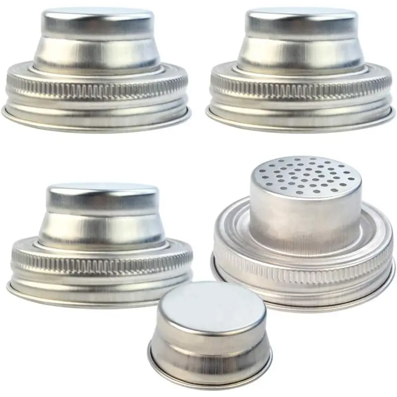 4 Pack of Stainless Steel Mason Jar Shaker Lids Caps for Cocktail Dredge Flour Mix Spices Sugar  Salt Peppers and More or Shake Drinks Cocktail-Fits Any Regular Mouth Canning