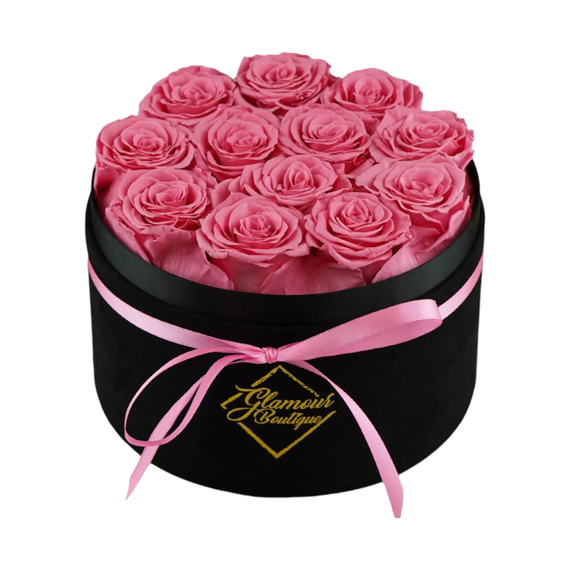 GLAMOUR BOUTIQUE Eternal Prestige Velvet Black Decorative Flower Box with 12 Pink Roses