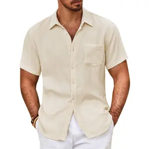 COOFANDY Mens Button Down Short Sleeve Shirt Casual Shirts Summer Beach Textured Shirts with Pocket