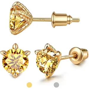 Moissanite Stud Earrings 2CT D Color VVS1 18K Gold Plated S925 Silver Dragon Claw Earrings for Women Men