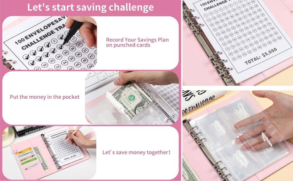 100 Envelopes Money Saving Challenge Binder with Cash Envelopes, Budget Binder Book for Saving $5,050, A5 Budget Planner, Money Organizer, Income Tracker, Savings Challenge Notebook for Budgeting, 52-Week Savings Plan for Women, Teens & Students