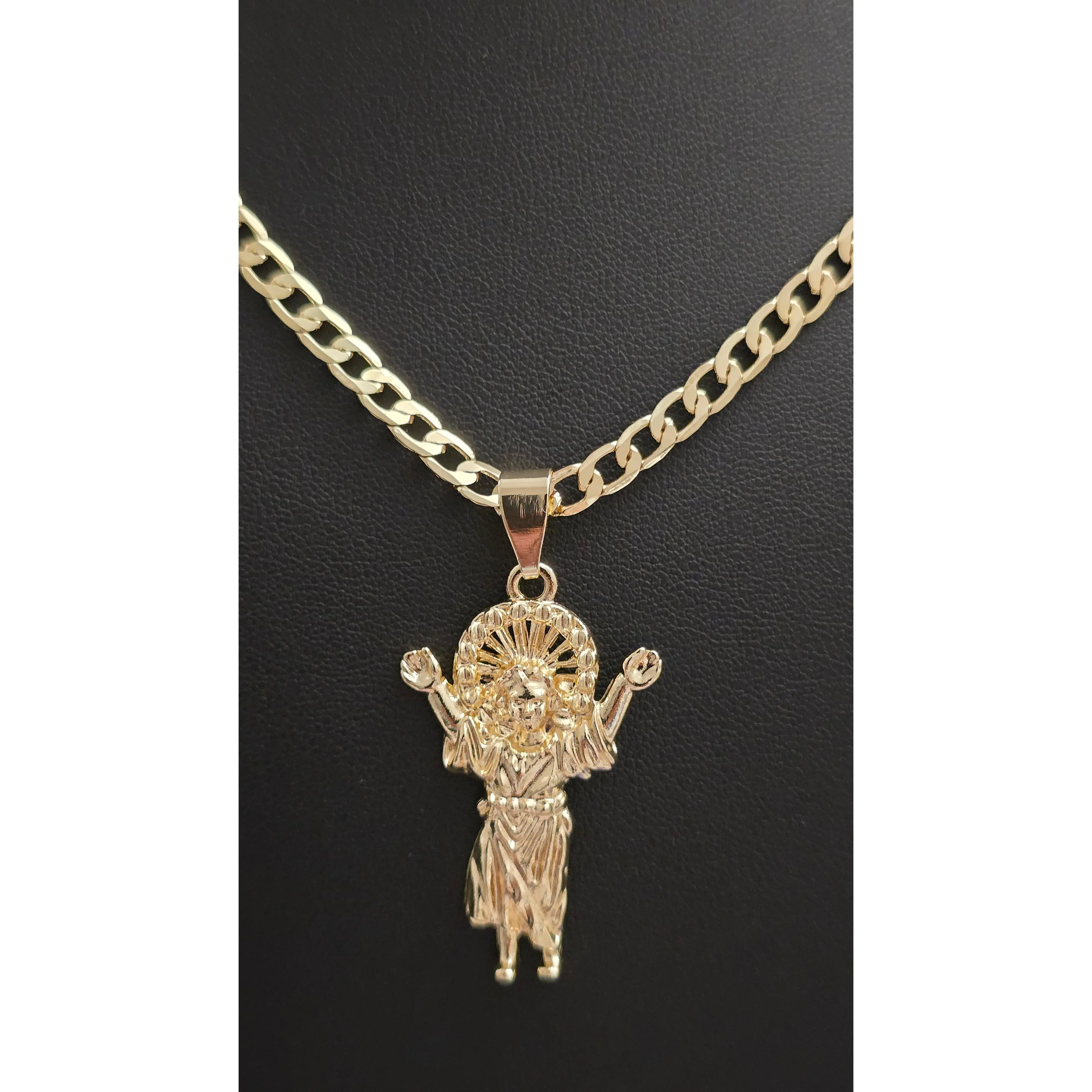 Divino Nino Little Jesus 21 or 23 Inch 14k Gold Plated Rope or Curb Link Chain Necklace