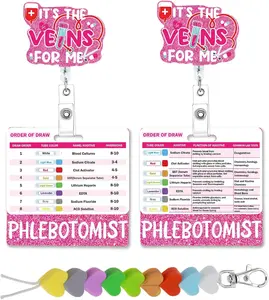 Phlebotomist Badge Reel Retractable - Phlebotomy Badge Reel with Reference Card Beads Order of Draw Badge Holders with ID Clip for Nurse  Work RN Gifts Phlebotomist Essentials
