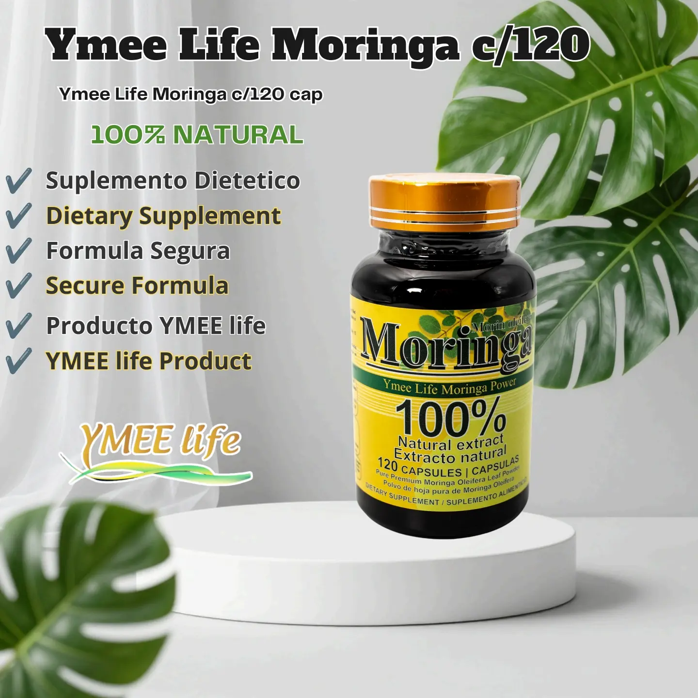 Ymee Life Edible Moringa Power Healthcare Dietary Supplement - 100% Natural Moringa Oleifera Leaf Extract Powder, 120 Premium Capsules