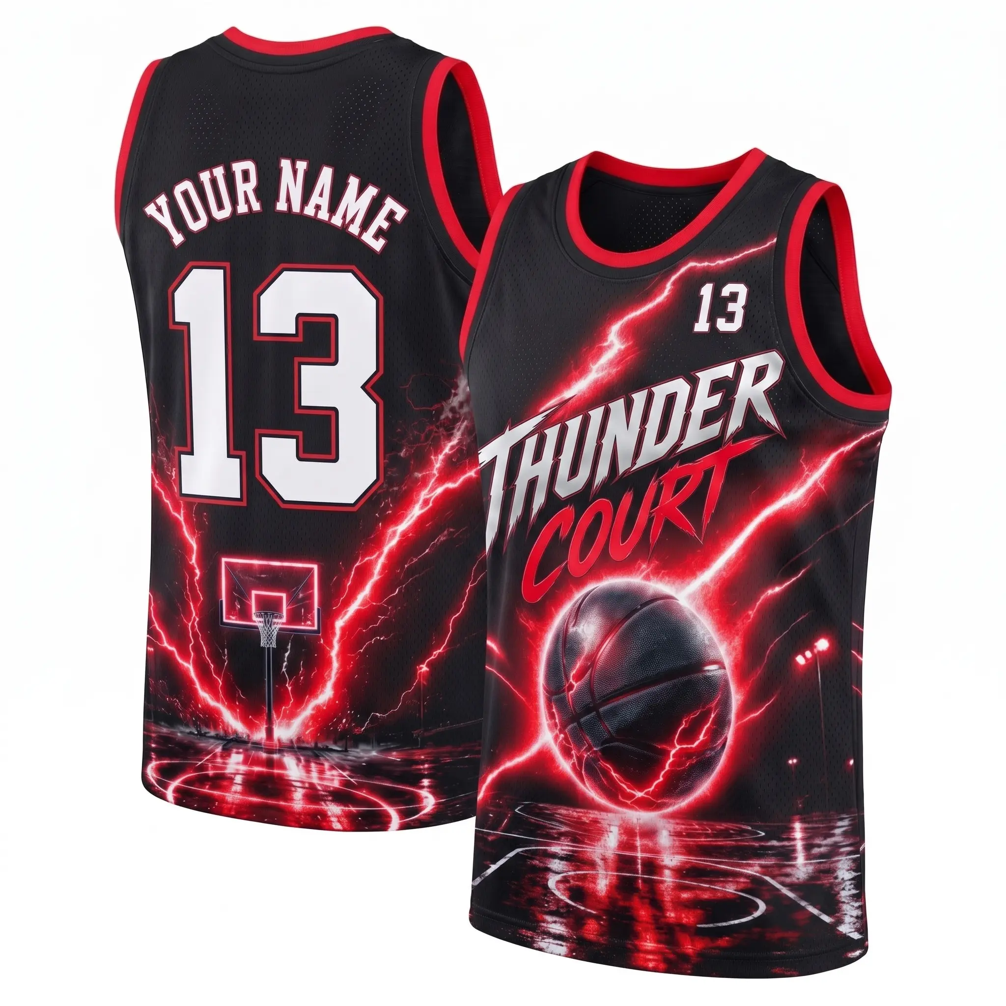 Personalized Thunder Court Basketball Jersey, Custom Name Number Lightning Hoops Shirt