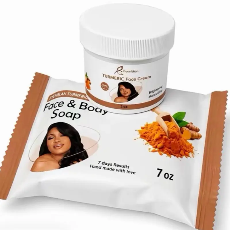 Byenblan Brightening Turmeric Skin Repair Mini Skincare Kit - 1x2oz Face Cream, 1x7oz Face & Body Soap