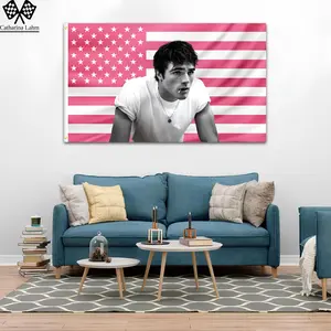Jacob Elordi Pink Flag Tapestry – American Aesthetic Wall Banner, Retro Bad Boy Decor, Celebrity Crush Dorm Flag for Euphoria Fans