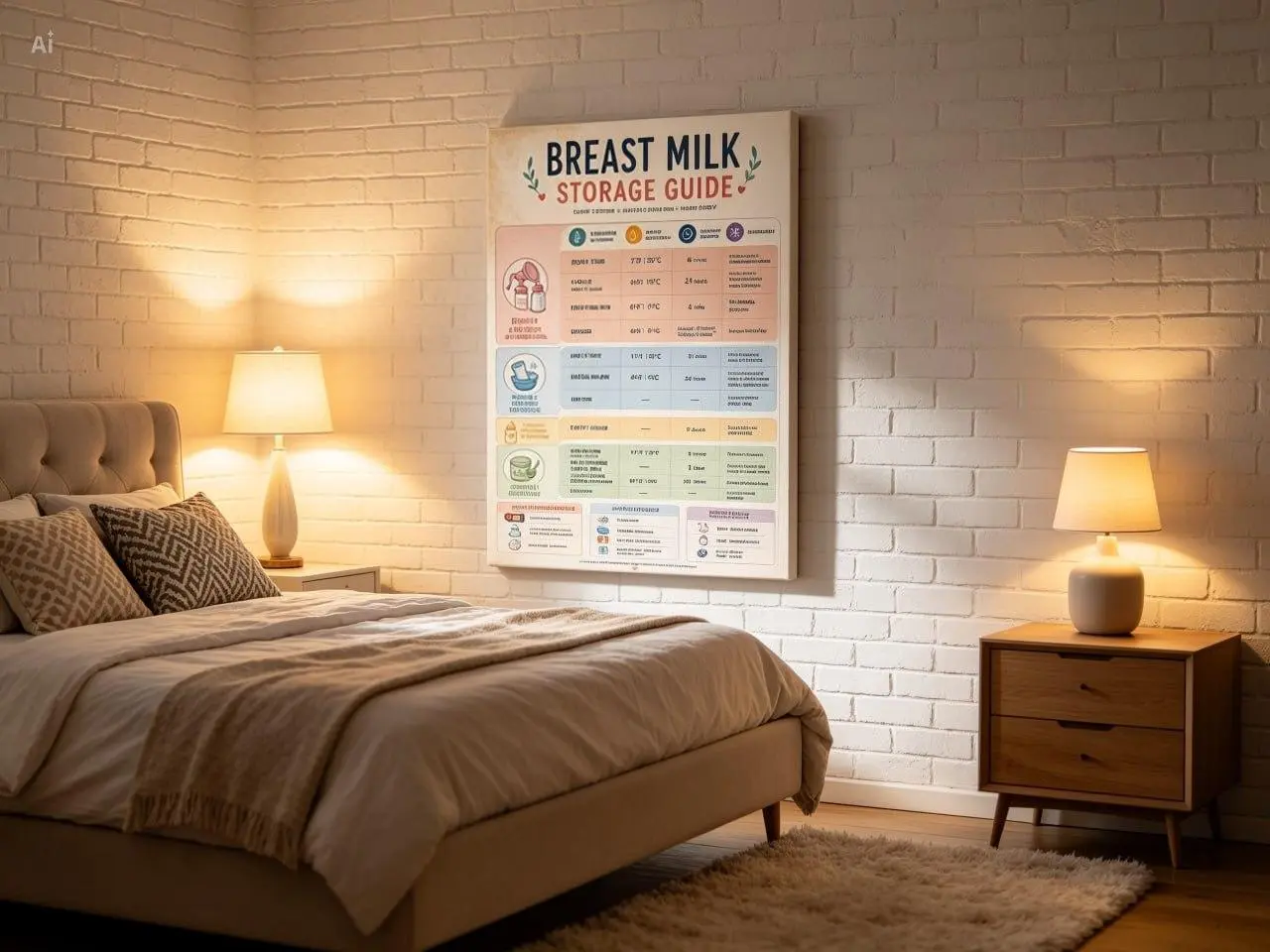 Breast Milk Storage Guide Poster Breastfeeding Milk Storage Chart Baby Feeding Safety Wall Art Breast Milk Handling Reference New Mom Nursery Decor Lactation Consultant Pediatric Clinic Educational Print Pumping Guide Baby Shower Gift Infant Care Poster W