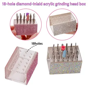 Transparent Acrylic Jewelry Storage Box, Simple Design 18-Hole Rhinestone Acrylic Grinding Head Case, Style Organizer, Cosmetic Storage Box, Makeup Tool Organizer