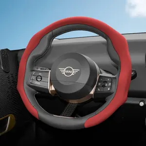 For mini NAPPA Perforated Leather Steering Wheel Cover, Automotive, Anti-slip Breathable Quick-install Design All-season For MINI Cooper 3-Door/MINI Countryman/MINI Cooper 5-Door/MINI Cooper Convertible/New All-Electric MINI Aceman/JCW Black Mocha Brown