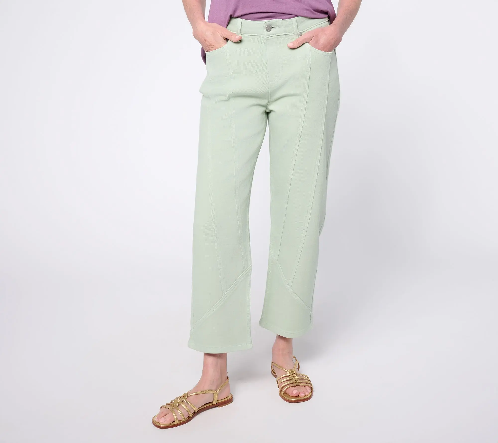 LOGO by Lori Goldstein Petite Colored Tapered Leg Seamed Pants