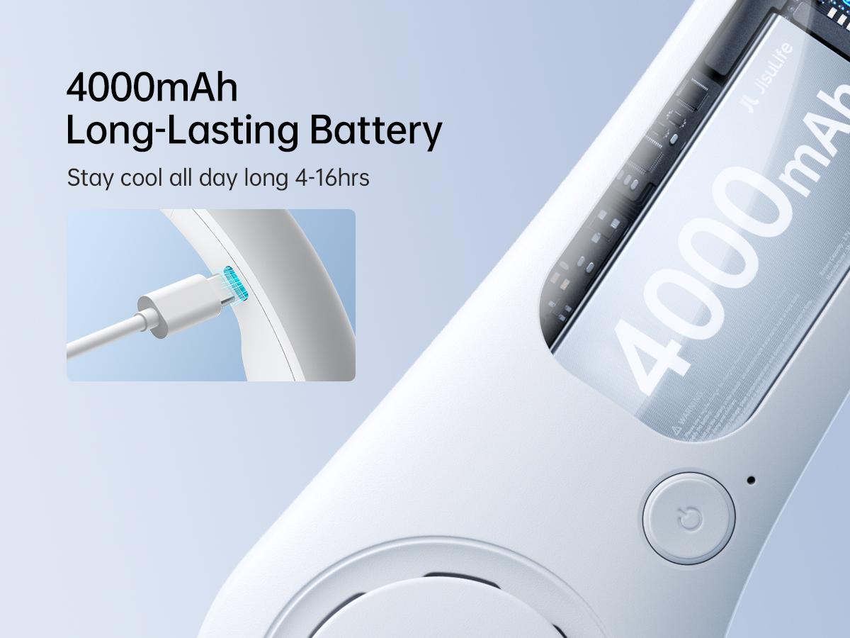 Jisulife Portable Neckfan Hands Free Bladeless Fan 4000mAh Battery Operated Wearable Personal Wireless Fan Rechargeable 3 Speeds Gifts for Women Men Wireless