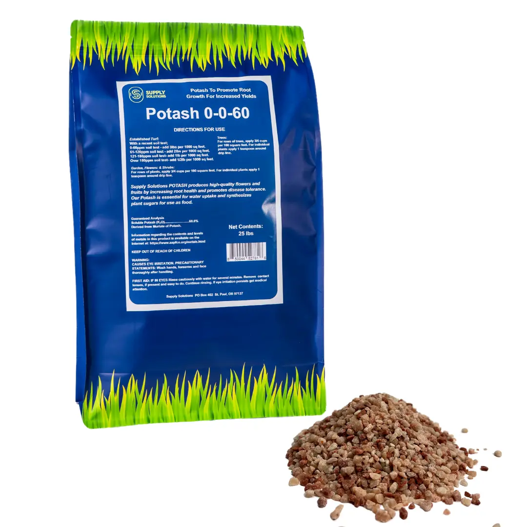 Supply Solutions Muriate of Potash 0-0-60 Fertilizer High Potassium for Plants Ideal Plant Food & Potash for Lush Crops Blooms Acidic Plants 25lbs