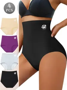 QUASTI 4-Piece High-Elasticity Cotton Shaping Panties, Seamless and Breathable, Tummy Control and Butt Lifting, Soft and Comfortable Women's Panties, Suitable for Everyday Womenswear, Sizes S-XXL