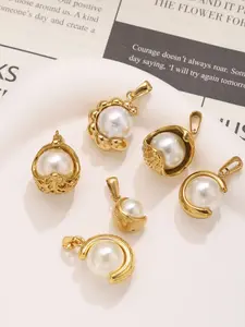 Stainless Steel Pearl Flower Irregular Pendant, DIY Earring Jewelry Material, Handmade Cute Accessories, 2 Pieces Set