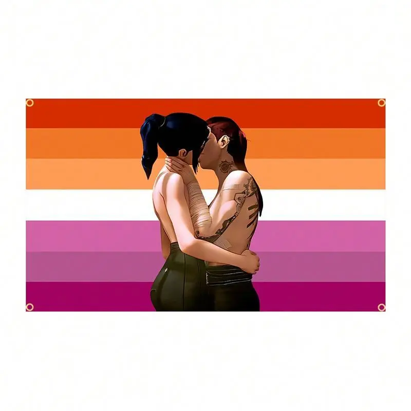 Arcane Caitlyn Lesbian Peach Pink Rainbow Stripe Polyester Tapestry - Strong, Light, Hand Wash Safe Indoor-Outdoor Durable Wall Decor, Whimsical Art with Size Options for Bedroom Dorm Home Supplies