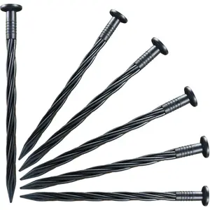 60-Pack 8 Inch Black Plastic Spiral Pointed Garden Stakes for Landscape Edging, Paver, Tent, Weed Barrier