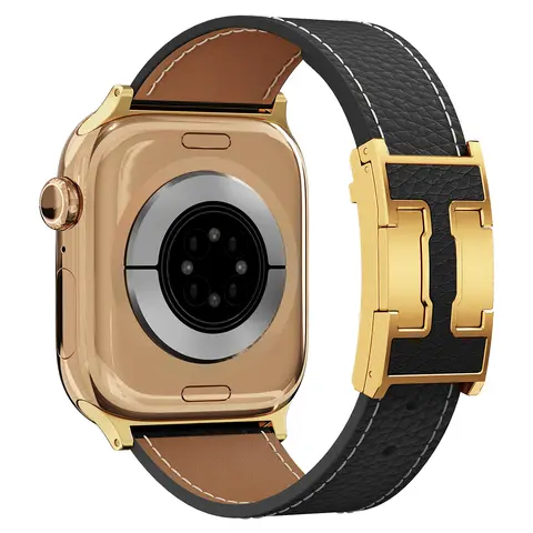 CRAZYGRASS Luxe Top-Grain Lychee Pattern Leather Smart Watch Strap - Magnetic Clasp, Quick On/Off, Adjustable Size, Fashion Unisex Business Accessory for 38mm-49mm Square Smartwatches [WATCH NOT INCLUDED] (Mother's Day Gift Option for Women)