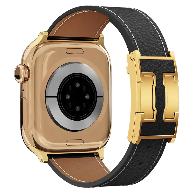 CRAZYGRASS Luxe Top-Grain Lychee Pattern Leather Smart Watch Strap - Magnetic Clasp, Quick On/Off, Adjustable Size, Fashion Unisex Business Accessory for 38mm-49mm Square Smartwatches [WATCH NOT INCLUDED] (Mother's Day Gift Option for Women)