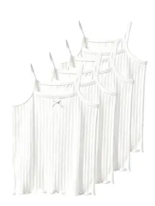 4-Pack Girls' Ribbed Camisole Tops, Soft Stretchy White Sleeveless Tank Tops with Bow Detail, Breathable Kids Undershirts for Summer, Toddler Girls' Basic Layering Cami Shirts
