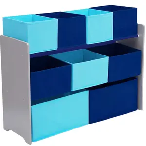 Multi-Bin Organizer with Storage Bins, Open Storage Bins,Toy Organizers and Storage Solution,Collapsible Toy Organizers and Storage Bins,for Nursery, Closet, Bedroom, Playroom,Grey/Blue Bins