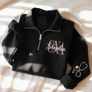 [MADE IN US] Embroidered Custom CNA Quarter Zip Sweatshirt, Nursing Graduation Sweatshirt, Cna Sweatshirt, Nurse Sweatshirt