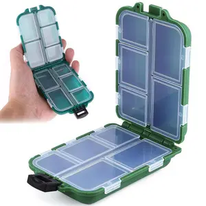 Ten-compartment mini fishing tackle storage box, portable fly fishing accessory multi-functional classification storage box, moisture-proof two-piece storage box, outdoor fishing equipment small, fishing line and hook accessories.