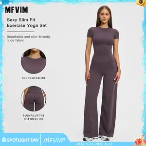 Women’s Solid Color Top & High Waist Leggings Sports Set by MFVIM - Casual, Comfortable, Breathable Two-Piece for Yoga, Gym, Workouts, Running, Ladies’ Gym Sportswear for All Seasons, Yoga Clothing Set